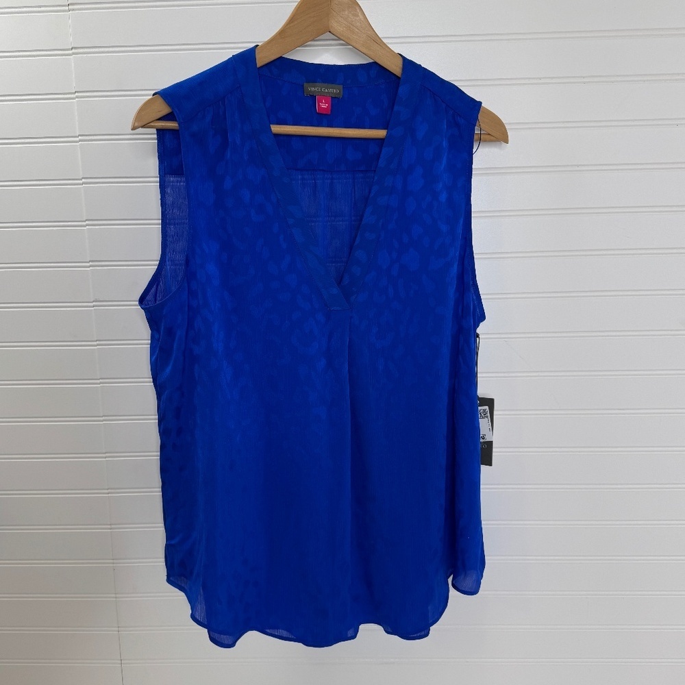 Vince Camuto Cobalt Blue Sleeveless V-Neck Blouse